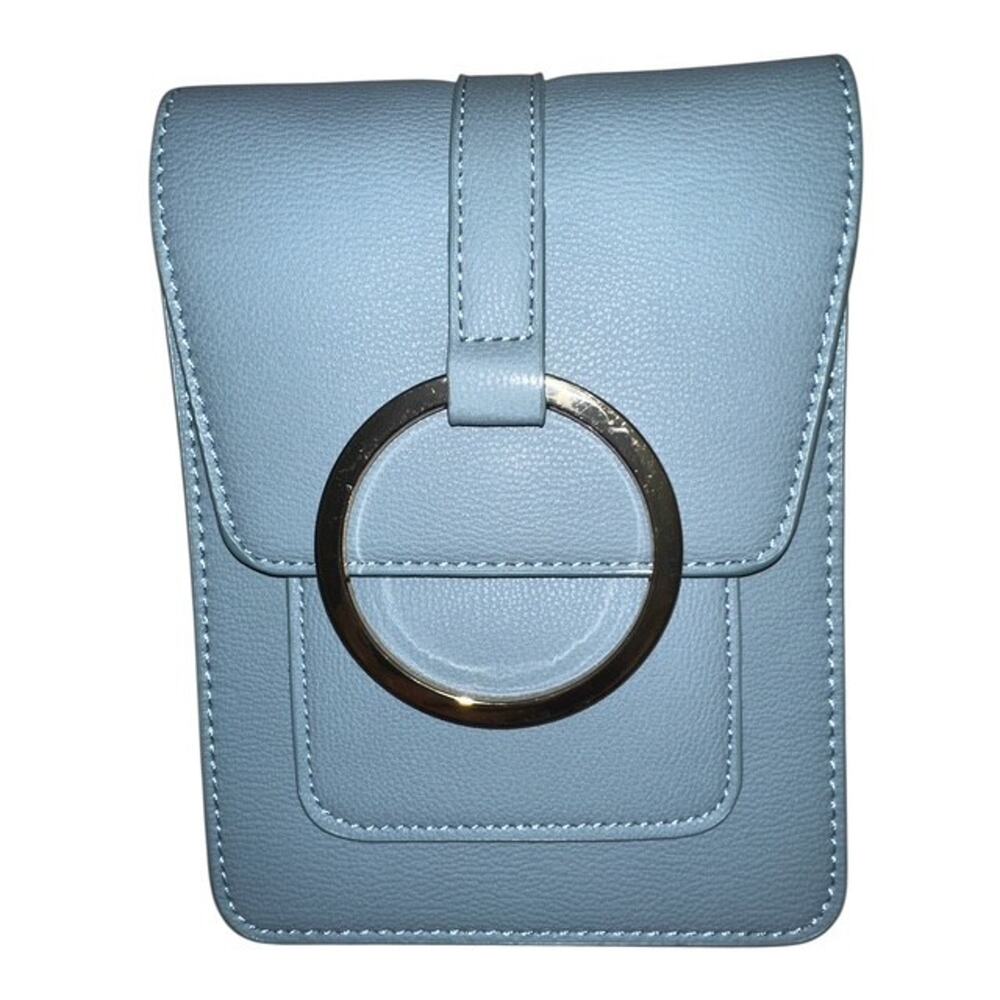 Brentano Blue Faux Leather Crossbody Bag Metal Ring Accent Gold Hardware Purse